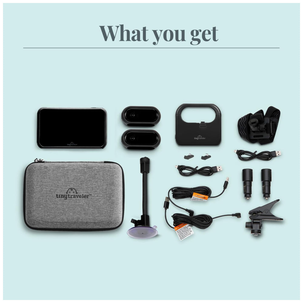 Encontraproduto.com.br - Babá Eletrônica Kit de Viagem com Monitor Digital, Câmera sem Fio para Carro, Visão Noturna e Banco de Energia, Tiny Traveler, Preta