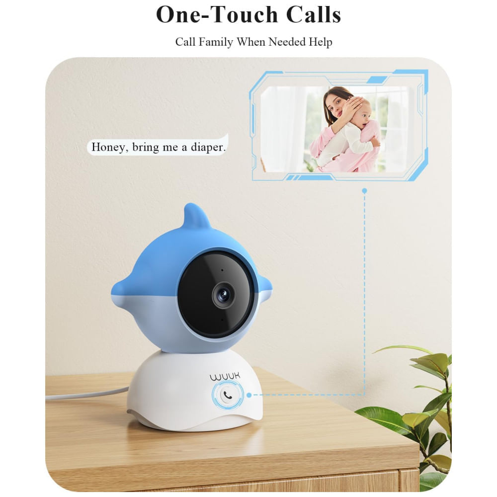 Encontraproduto.com.br - Babá Eletrônica com Câmera 2K, Monitor de Tela Colorida, 360 Graus de Visão, Ruído Branco e Canções, WUUK, Branca e Azul