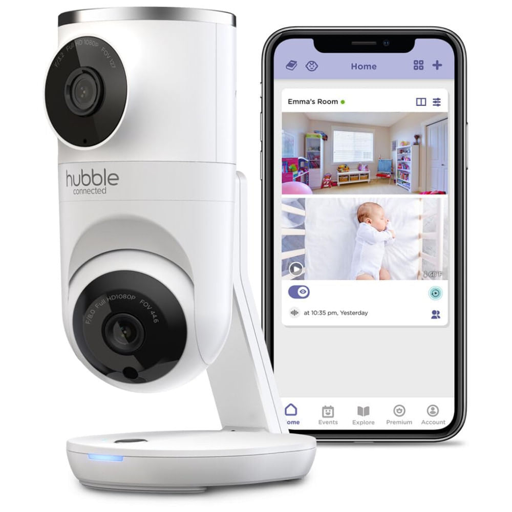 Babá Eletrônica com Câmera Dupla Inteligente e Rastreamento WiFi, Controle e Monitore Via APP, HUBBLE CONNECTED, Branco
