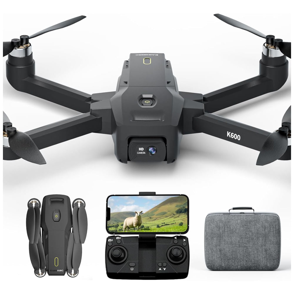 Drone K600 com 2 Câmeras 1080P para Crianças e Adultos, Lente Ajustável 90°, Retenção Automática, VR FPV e Bateria 1800mAh, Karuisrc, Preto