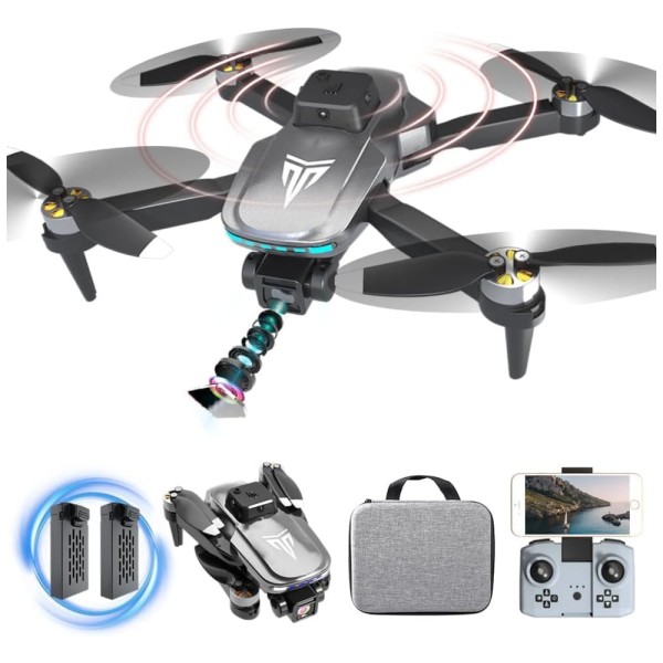 Drone Dobrável FPV 4K, Motor sem Escova, Flip 360°, Controle via APP, Estojo, 40min de Bateria para Adultos e Crianças 8 a 12, TizzyToy, Prata