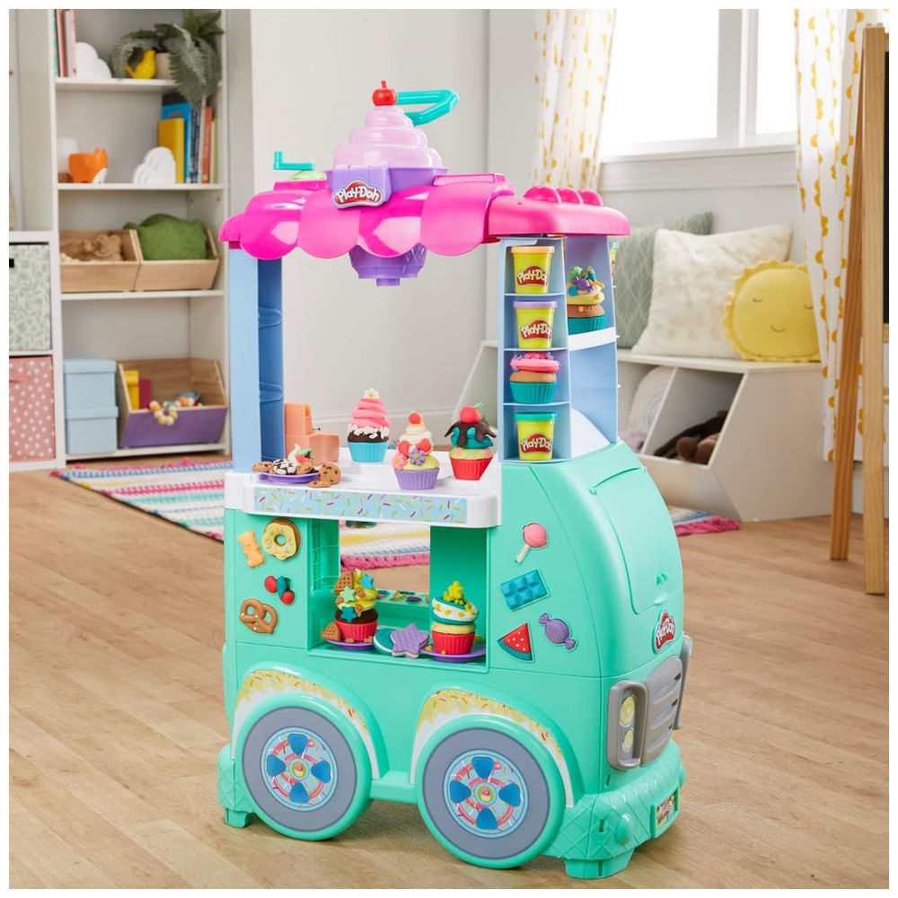 Encontraproduto.com.br - Play-Doh Kitchen Creations Caminhão de Comida Doces e Guloseimas - Brinquedo para Crianças com 12 Potes de Massa de Modelar, 3 anos