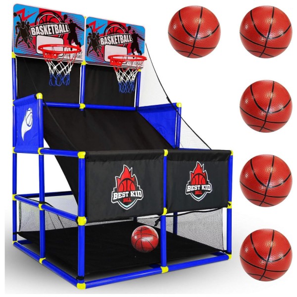 Encontraproduto.com.br - Jogo de Basquete de Arcade Para Crianças, Diversão Empolgante Para Atividades Esportivas Internas, BESTKID BALL, Azul Duplo