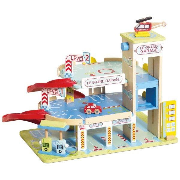 Encontraproduto.com.br - Conjunto de Garagem de Madeira para Brinquedo com Carros, Aviões e Motocicletas - Le Toy Van