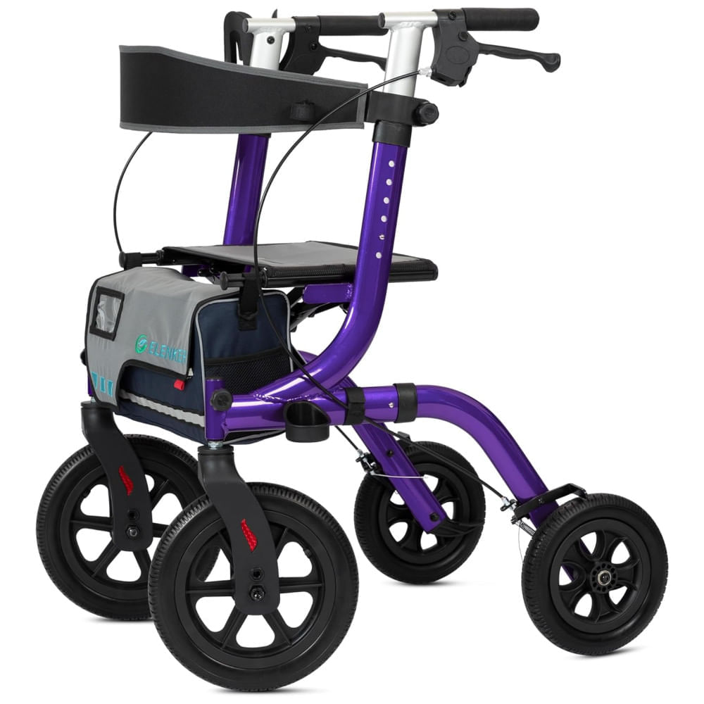 Andador All-Terrain Rollator com Assento, Rodas Dianteiras de 30 cm Não Pneumáticas, Design Dobrável e Compacto, ELENKER, Roxo