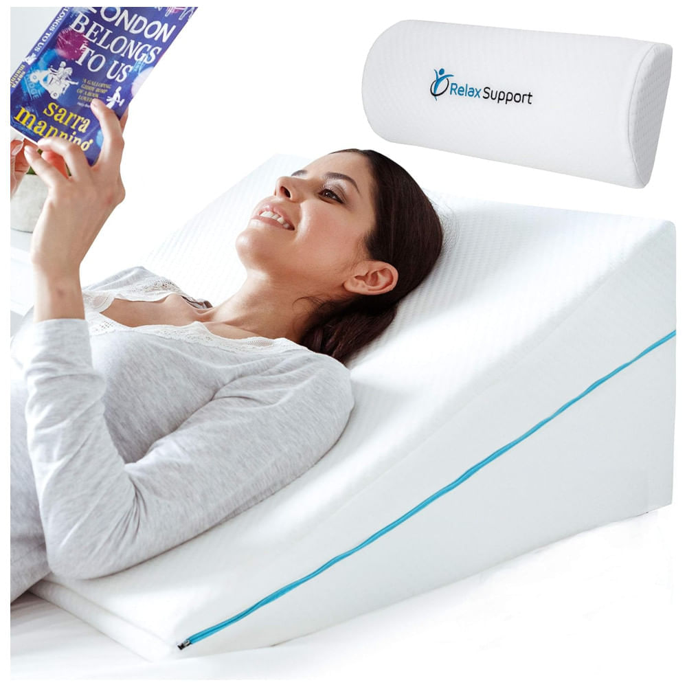 Encontraproduto.com.br - Travesseiro de Cunha 3 em 1 para Dormir - Tecnologia de Espuma de Memória, Ajustável para Refluxo, Leitura, Ronco e Suporte Corporal, RELAX SUPPORT.
