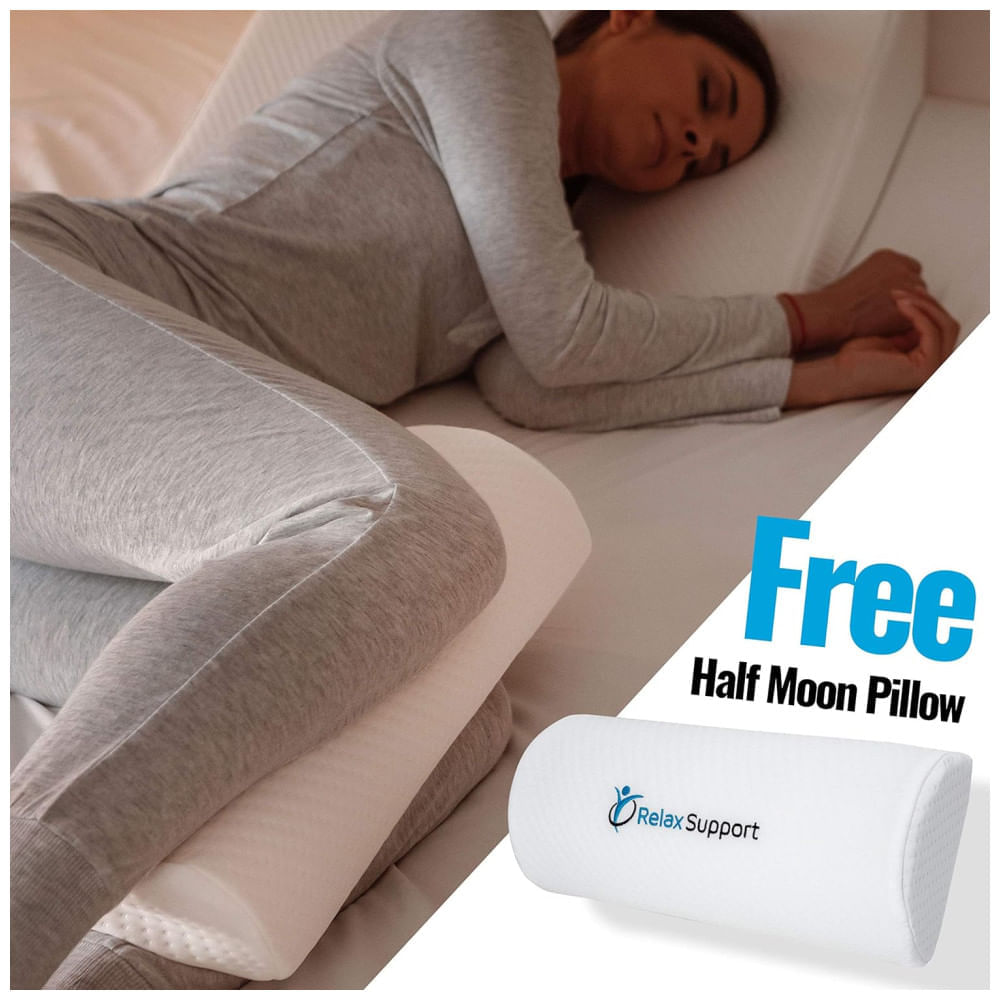 Encontraproduto.com.br - Travesseiro de Cunha 3 em 1 para Dormir - Tecnologia de Espuma de Memória, Ajustável para Refluxo, Leitura, Ronco e Suporte Corporal, RELAX SUPPORT.
