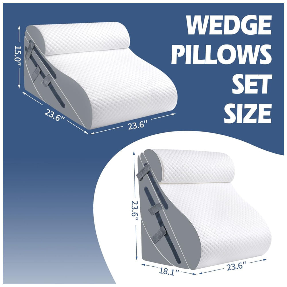 Conjunto de Travesseiros Ortopédicos 4 Peças, Espuma Viscoelástica para Alívio de Dores nas Costas, Ajustável para Dormir, Pós-Cirurgia, Elevação de