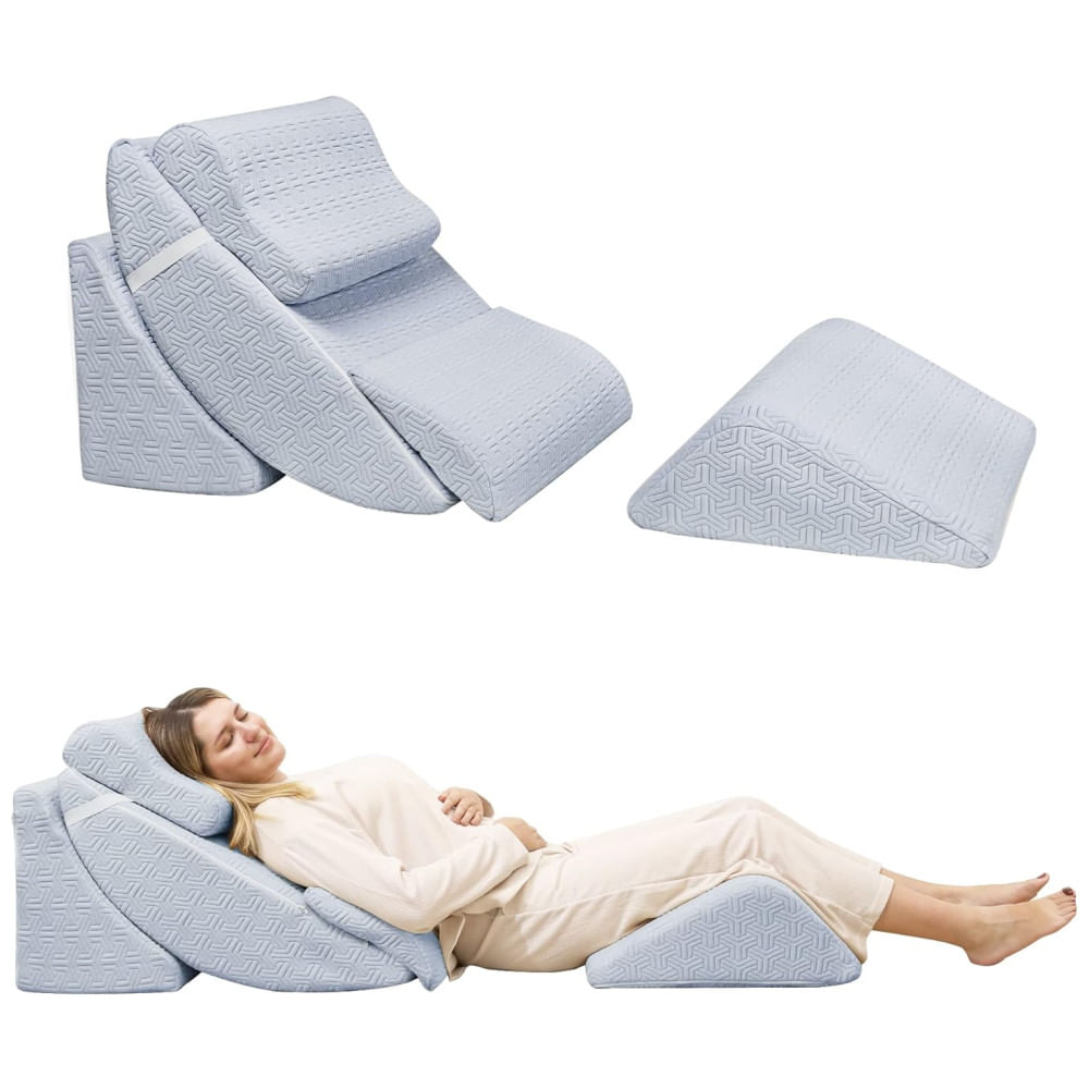 Encontraproduto.com.br - Conjunto de 5 Peças de Travesseiros Ortopédicos em Cunha para Cama, Espuma Viscoelástica Ajustável, Alívio de Dor, Refluxo, Betterhood, Branco