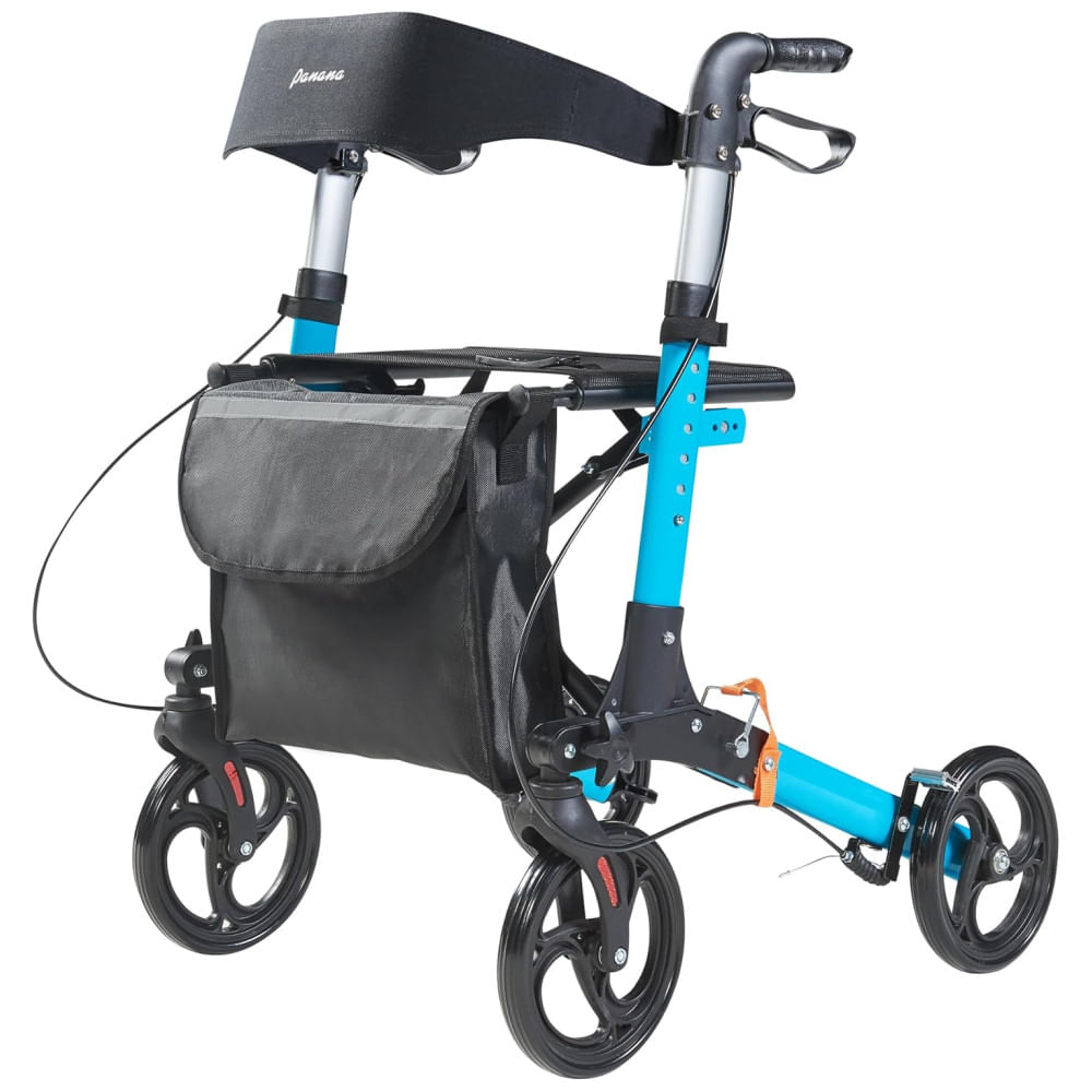 Andador Dobrável com Assento e Encosto Acolchoados para Idosos e Adultos, Panana, Azul