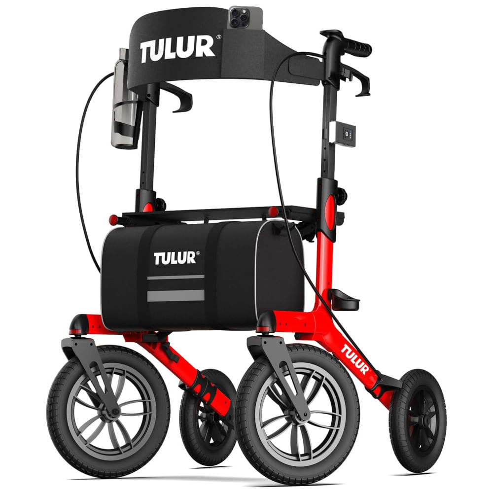 Andador Leve e Resistente para Idosos com Rodas para Todos os Terrenos, Tulur, Vermelho