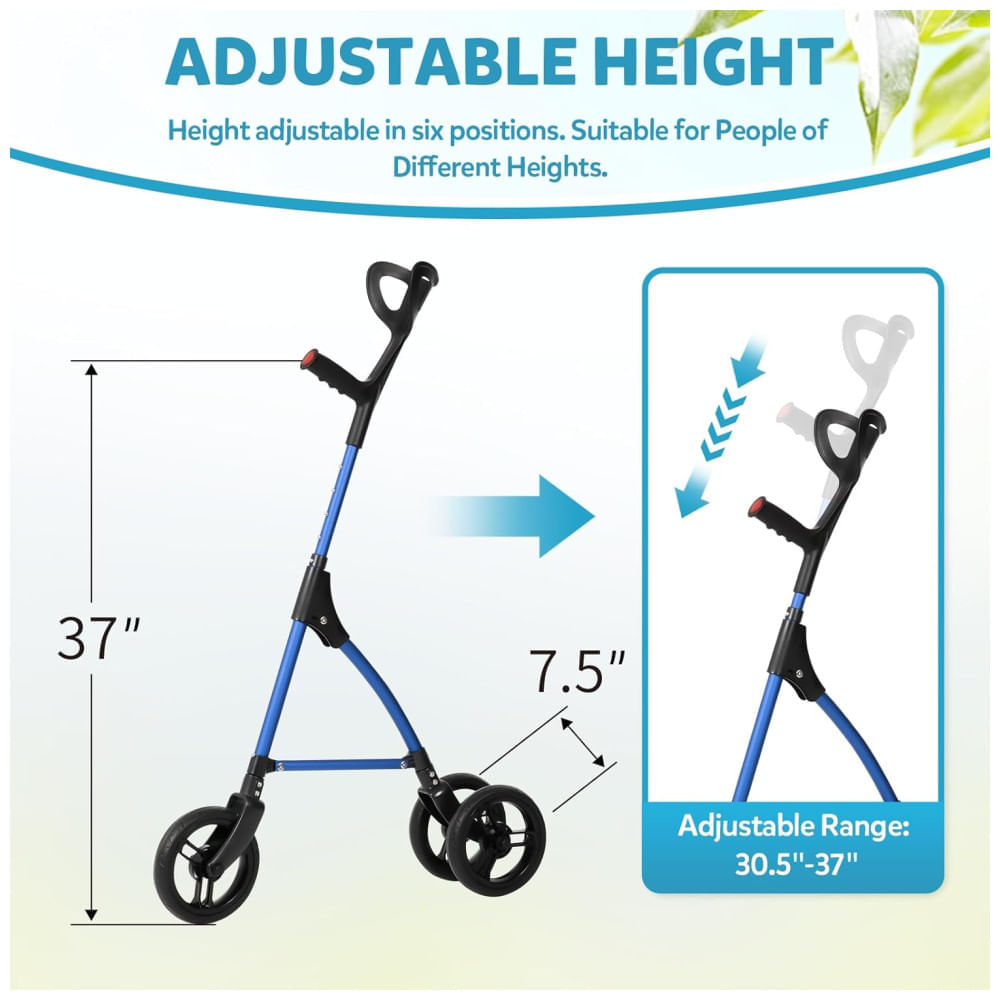 Encontraproduto.com.br - Andador 2 em 1 Bengala Direcionavel com 3 Rodas e Altura Ajustável, DAILYLIFE, Azul