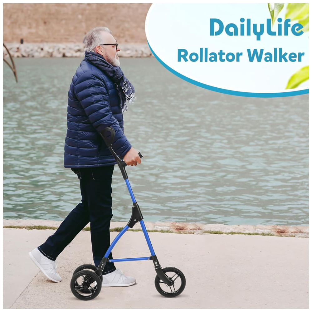 Encontraproduto.com.br - Andador 2 em 1 Bengala Direcionavel com 3 Rodas e Altura Ajustável, DAILYLIFE, Azul