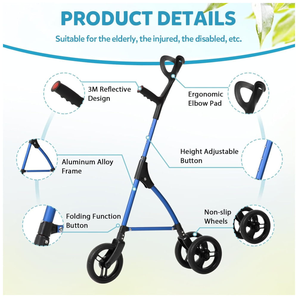 Encontraproduto.com.br - Andador 2 em 1 Bengala Direcionavel com 3 Rodas e Altura Ajustável, DAILYLIFE, Azul