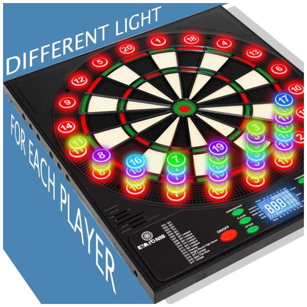 Encontraproduto.com.br - Jogo De Dardos Com 34 Jogos, 355 Variações, 12 Dardos, Placa Iluminada E Armazenamento Para 12 Dardos, 8 Jogadores, Ekaronis.