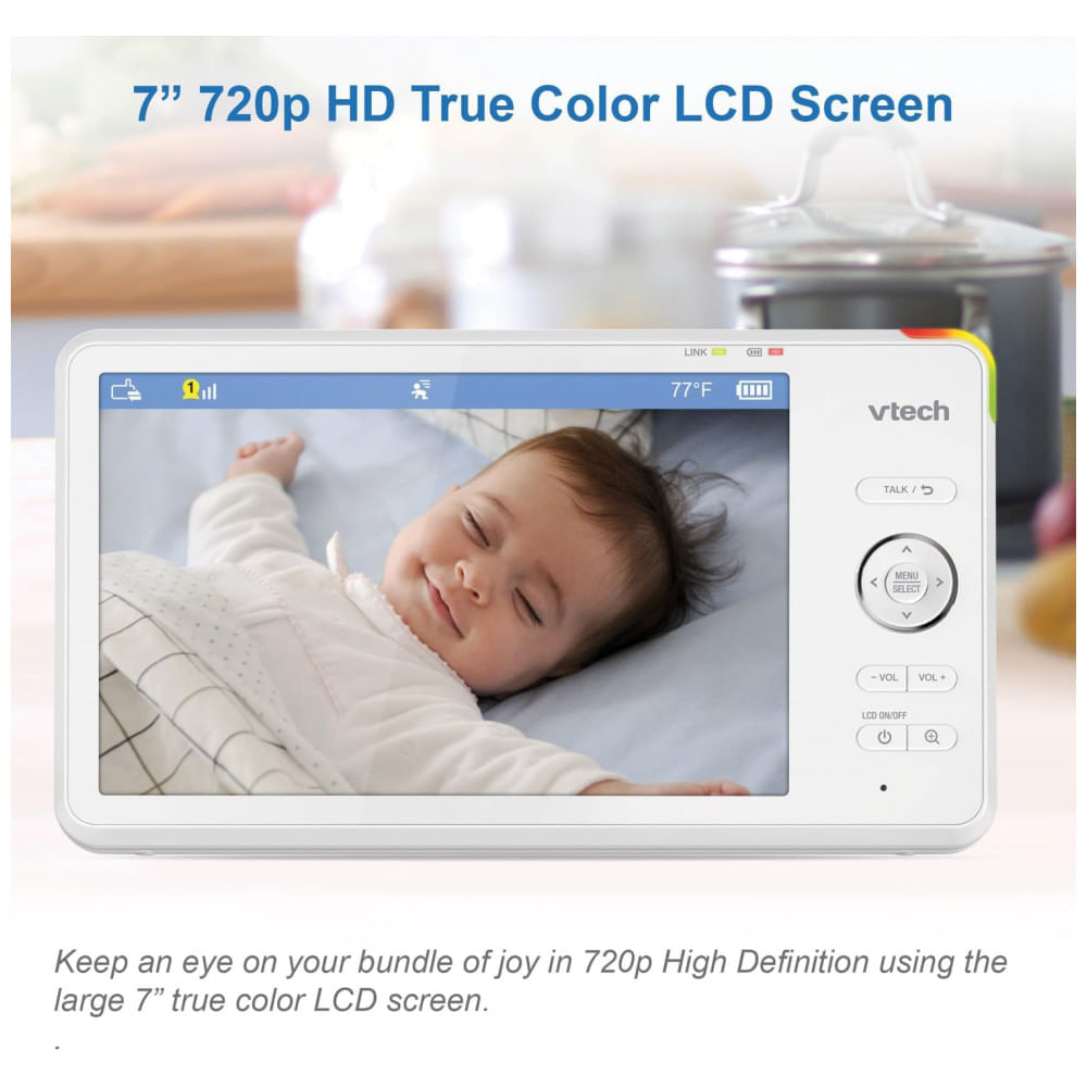 Encontraproduto.com.br - Babá Eletrônica com Monitor com Wi-Fi, 2 Câmeras 1080p, Visão 360°,Luz Noturna e Acesso Remoto,VTECH RM7766-2HD,Branco