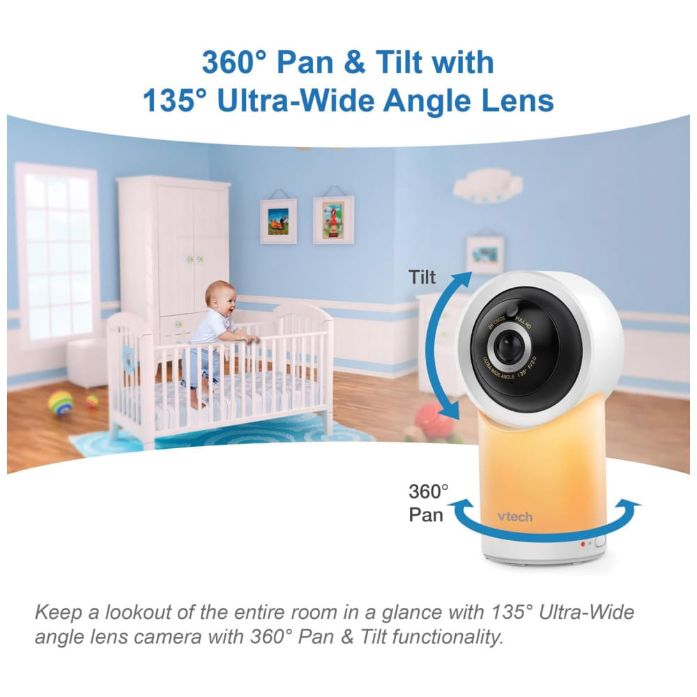 Encontraproduto.com.br - Babá Eletrônica com Monitor com Wi-Fi, 2 Câmeras 1080p, Visão 360°,Luz Noturna e Acesso Remoto,VTECH RM7766-2HD,Branco