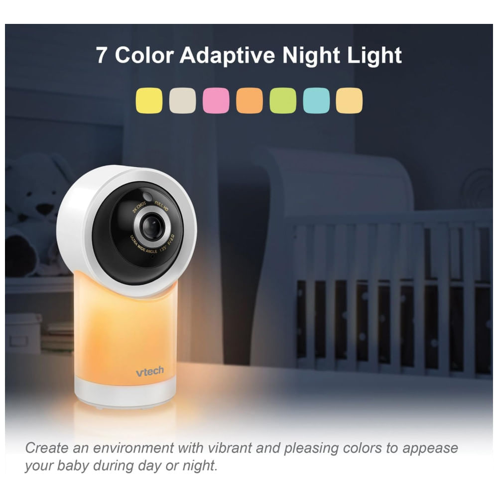 Encontraproduto.com.br - Babá Eletrônica com Monitor com Wi-Fi, 2 Câmeras 1080p, Visão 360°,Luz Noturna e Acesso Remoto,VTECH RM7766-2HD,Branco