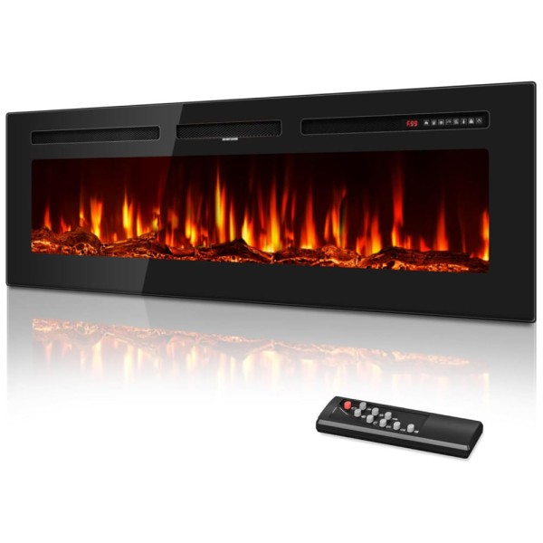 Lareira Elétrica de 152 cm, Embutida ou de Parede, Ultrafina, Aquecedor Linear 750/1500W com Chama Realista, Alta Temperatura, Baixo Ruído,Tehanld