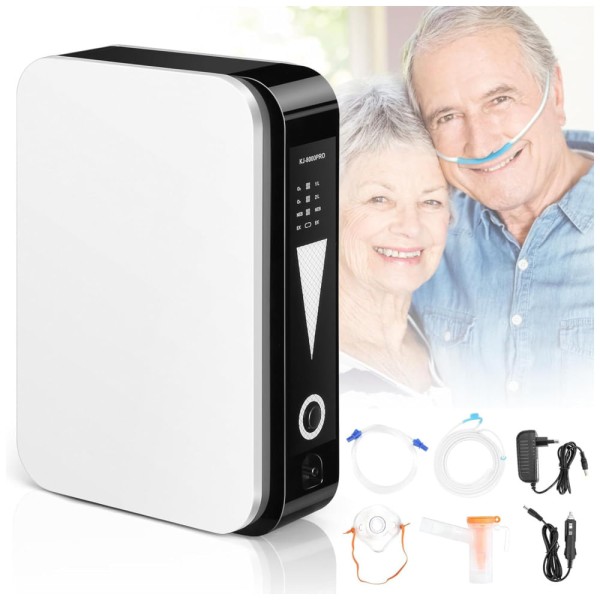 Concentrador de Oxigênio Portátil para Casa/Viagem, Ajustável de 1-2 Litros, Branco. Ideal para uso doméstico e em viagens. Fácil de transportar.Dijud
