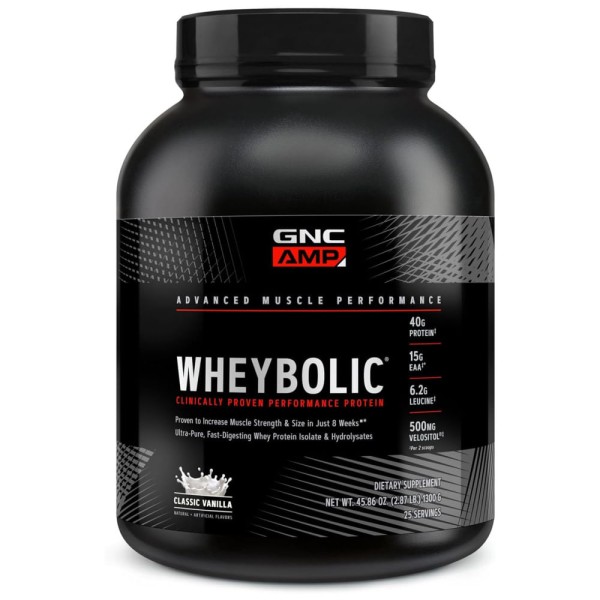 GNC AMP Wheybolic Isolado de Proteína de Soro com BCAA , Fórmula para Construção Muscular e Suporte no Treino , Sem Glúten , Baunilha Clássica