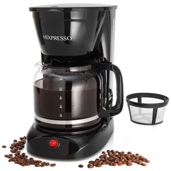 Máquina de Café Elétrica Mixpresso 12 xícaras, Com Desligamento Automático, Filtro Reutilizável, Jarra de Vidro Borossilicato, Janela de Nível de Água