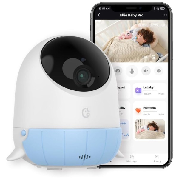 Monitor de Bebê Ellie com Câmera 2K HD, Áudio e Recursos de Segurança Avançados. Perfeito para Pais Preocupados. Ellie Baby Pro