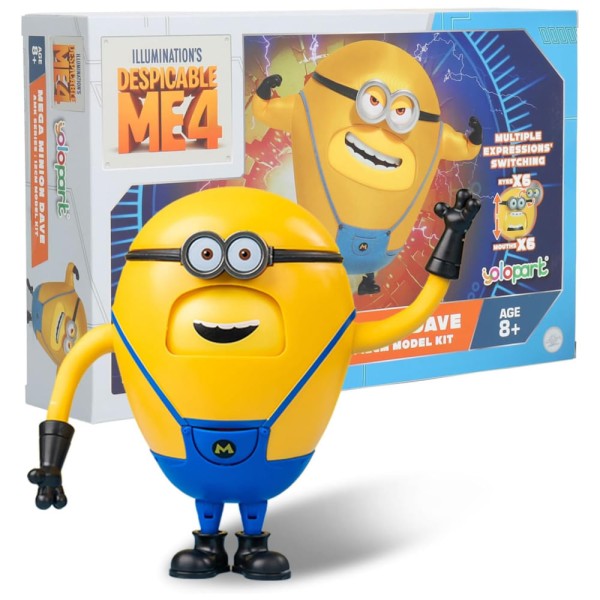 Minion Mega Dave com 11 cm de Altura e 6 Expressões Faciais Mutáveis para Crianças Acima de 8 Anos, YOLOPARK