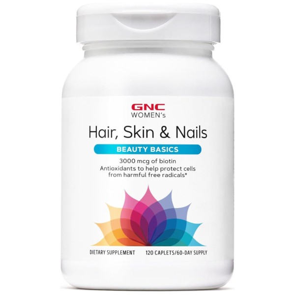 Encontraproduto.com.br - Suplemento Multivitamínico Diário para Cabelos, Pele e Unhas Femininos da GNC com Biotina 3.000 mcg, Ácido Hialurônico, Vitaminas C e E e