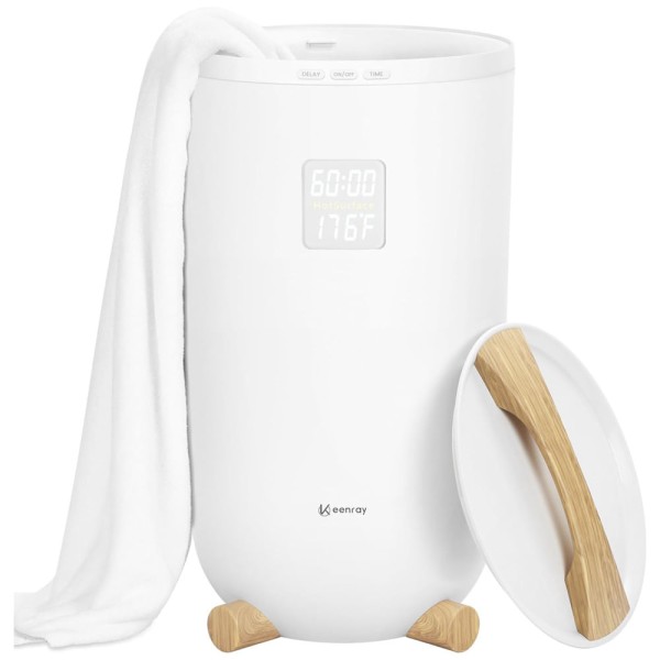 Encontraproduto.com.br - Aquecedor de Toalhas Keenray para Banheiro, Luxuoso, com Timer, Display LED de Tempo e Temperatura, Bloqueio Infantil, Aquece até 70°C.