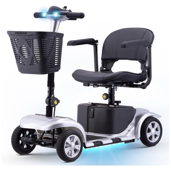 Encontraproduto.com.br - Cadeira de Rodas Elétrica para Adultos e Idosos, 4 Rodas, Leve e Portátil, com Faróis LED e Cesta, Carregador Incluso, Ideal para Viagens,SKRT.