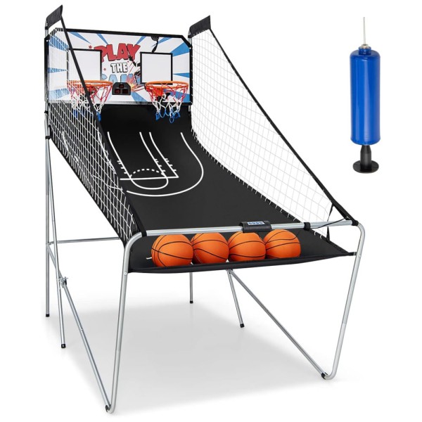 Basquete Eletrônico Arcade Dobrável Giantex, com 2 Arcos e 8 Modos de Jogo. Inclui 4 Bolas, Bomba de Ar, Placar LCD. Diversão para Adultos e Crianças