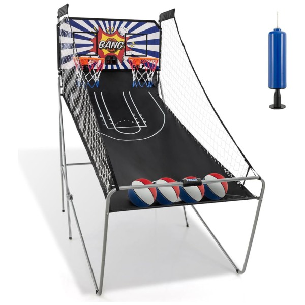 Encontraproduto.com.br - Basquete Eletrônico Arcade Dobrável Giantex, com 8 Modos de Jogo, 4 Bolas, 2 Cestos, Bomba de Ar e Placar LCD, Ideal para Adultos e Crianças.
