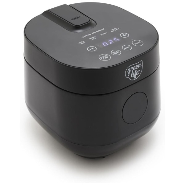 Panela de Arroz Digital GreenLife 4 Xícaras, Livre de PFAS e PFOA, Potável Cerâmico Removível, Seguro para Lava-louças, Ovos, Grãos e Mais.