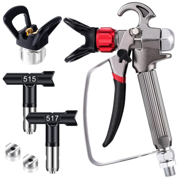 Pistola de Pintura Airless: Kit com 5 Peças, Pressão de 24.827 kPa (3600 PSI), 2 Bicos Reversíveis e 2 Assentos de Bico para Máquina Airless,Gyfent.