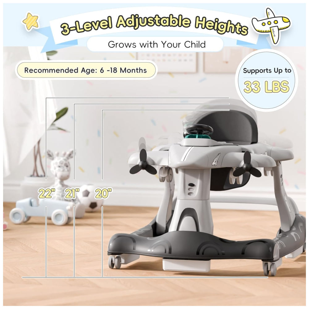 Encontraproduto.com.br - Andador Xilingol 6 em 1 com Rodas de Velocidade Ajustável, Altura Ajustável, Assento Acolchoado, Dobrável, para Bebês de 6-12 Meses, Empurrável.