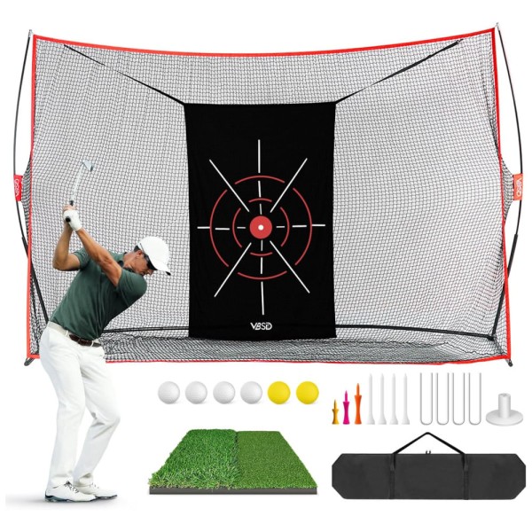 Rede de Golfe com Tapete, Alvo, Tees, Bolas - Durável e Estável - Uso Interno e Externo - Presente de Golfe para Homens - VBSD