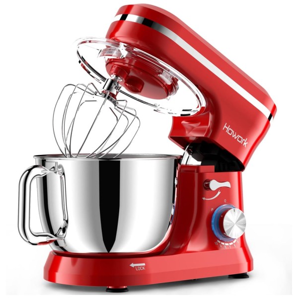 Misturador Elétrico HOWORK, 10 Marchas com Recipiente de Aço Inox de 6,5 litros, Gancho para Massas e Batedor de Claras, Ideal para Cozinheiros