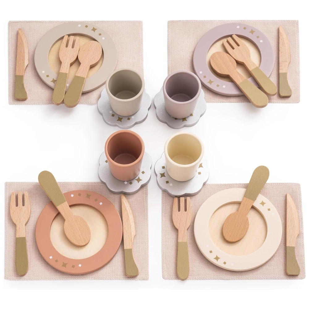 Kit de Utensílios de Cozinha Educativo de Madeira ROBUD - 4 Peças Montessorianas para Crianças, Acessórios de Comida de Brinquedo, Presente Ideal