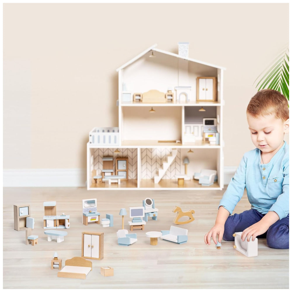 Encontraproduto.com.br - Conjunto de Móveis para Casa de Bonecas ROBUD, 23 Peças, Miniaturas com 5 Kits de Ambientes, Brinquedo Premium, Ideal para Casa de Bonecas