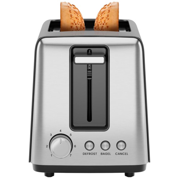 Torradeira Chefman 2 Fatias, 7 Níveis de Douramento, Bandeja Removível, Ideal para Pães Grossos e Bagels com Função de Descongelar e Cancelar
