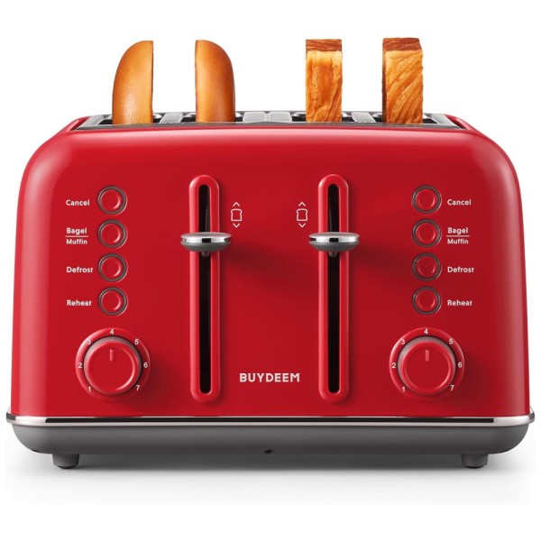 Torradeira BUYDEEM DT640 4 Fatias, Slots Largos, Aço Inox, Alavanca Alta, Função Bagel e Muffin, Bandeja Removível - 110V