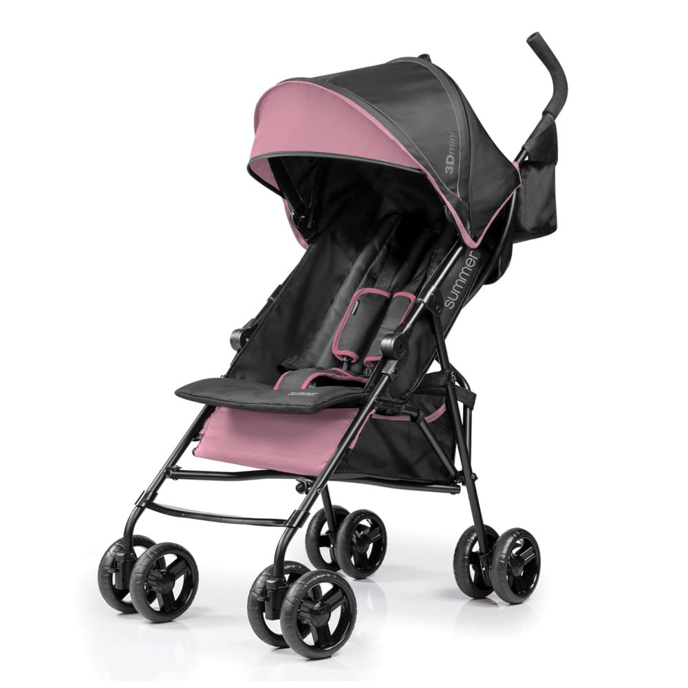 Carrinho de Bebê Leve Summer by Ingenuity 3D Mini - Rosa - Reclinável, com Capota Solar e Design Compacto