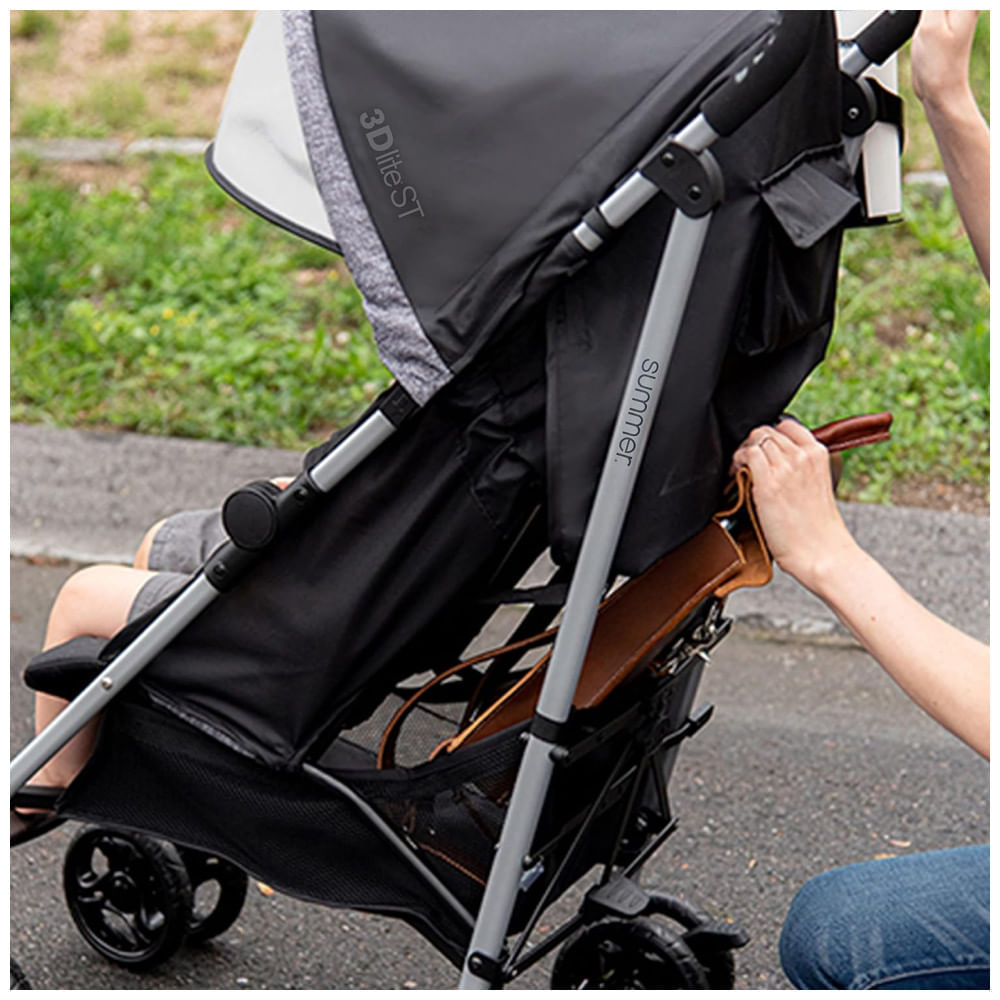 Carrinho de Bebê Summer Infant 3Dlite ST, Preto/Cinza - Leve e Durável com Estrutura de Aço, Assento Amplo, Reclinável em Várias Posições e Cesto de