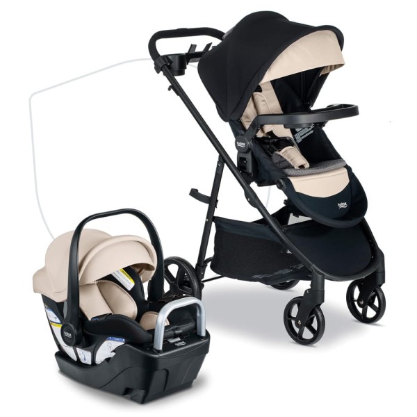 Encontraproduto.com.br - Kit de Viagem para Bebê Britax Willow Brook S, Cadeirinha e Carrinho com Base Alpine, ClickTight, Capa e Forro SafeWash, Preto e Bege