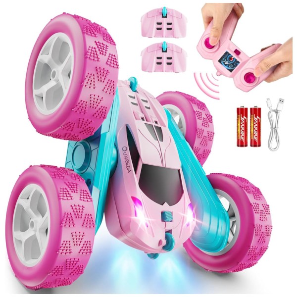 Carro de Controle Remoto Rosa para Meninas, Carro de Acrobacias RC de 2,4 GHz com Rotação de 360 Graus e Faróis, Brinquedo para Meninas,QUNREDA