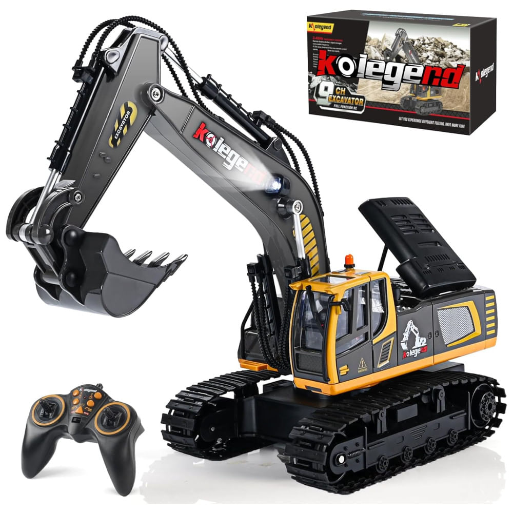 Mini Retroescavadeira RC Kolegend 40 cm, 11 Canais, Brinquedo de Construção Hidráulico para Crianças de 6 a 10 anos