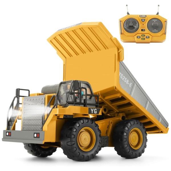 Caminhão Basculante RC 9 Canais com Luzes e Sons Metálicos, Bateria Recarregável - Brinquedo de Construção para Crianças,KIZJORYA