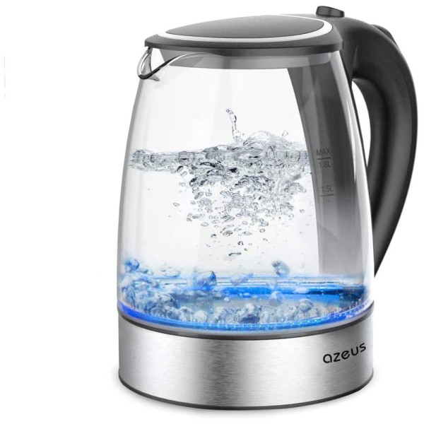 Encontraproduto.com.br - Chaleira Elétrica de 1,8L com Desligamento Automático e Proteção contra Fervura Seca - Aço Inox e Vidro Borossilicato - Ferva Rapidamente!Azeus