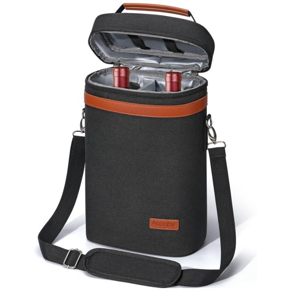 Encontraproduto.com.br - Bolsa Térmica Porta Garrafas de Vinho Aoonby - Ideal para Viagens, Praia e Festas - Preta